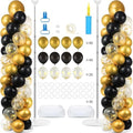 2 Sets Balloon Column Stand Kit with 100 Balloons Summer Adjustable Balloon Tower Stand with Bases for Floor Black Gold Balloon Arch Column for 50th Birthday Wedding Engaged Back to School Party Decor by ZOIIWA