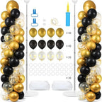 2 Sets Balloon Column Stand Kit with 100 Balloons Summer Adjustable Balloon Tower Stand with Bases for Floor Black Gold Balloon Arch Column for 50th Birthday Wedding Engaged Back to School Party Decor by ZOIIWA