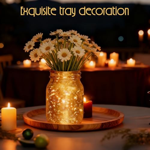 20 Pcs Painted Mason Jars with 20 Light Strings and 1 Ribbon Gold Glass Centerpiec Jars for DIY Table Wedding Housewarming Home - Image 5