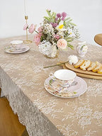 Set of 2 Ivory Lace Tablecloths Rectangle Chic Wedding Embroidered Fabric - Image 5