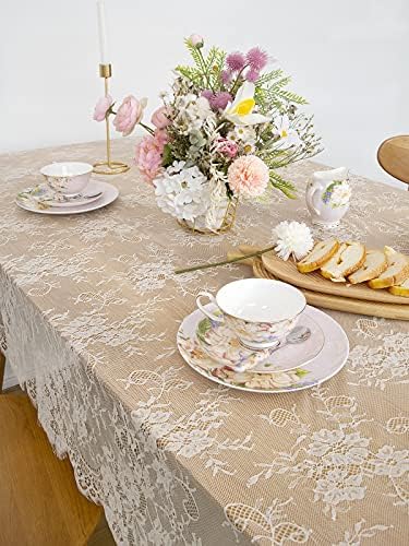 Set of 2 Ivory Lace Tablecloths Rectangle Chic Wedding Embroidered Fabric - Image 5