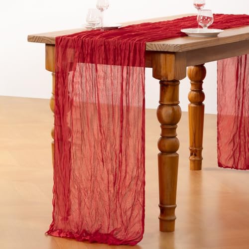DeZerlor Red Cheesecloth Table Runners 6 Pack Christmas Runners - Image 5