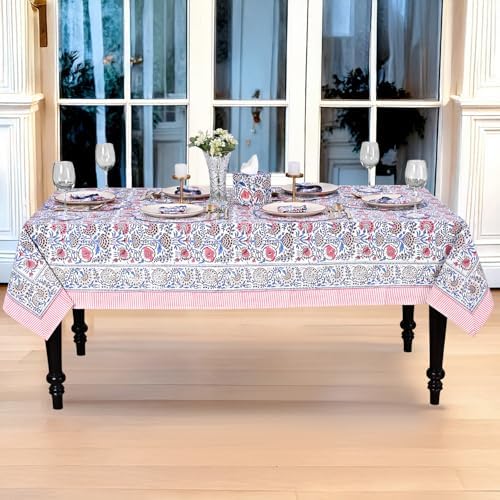 Ridhi Pigeon Blue Block Print Cotton Rectangle Table Cloth, 54x54 inch - Image 7