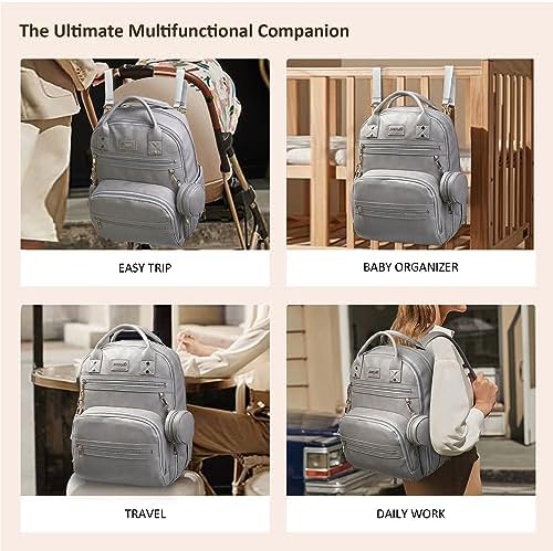 ROSEGIN Premium Vegan Leather Diaper Bag Backpack with Waterproof Changing Pad, Reinforced Zippers & Odor-Free, 20 Pockets Pro Organizer, Fits 15.6" Laptop, Stroller Straps, Baby Bag for Mom, Grey - Image 6
