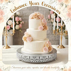 Wenqik 14 Inch Silver Cake Stand Set Metal Round Cupcake Dessert Stand with Cake Cutting, Flower Spatula Wedding Cupcake Pastry Display Candy Holder Display for Wedding Party Birthday Baby Shower - Image 6