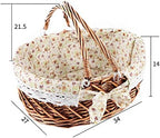 YRJJ Wicker Picnic Basket with Handles & Liner Oval Empty Gift Basket Willow Woven Easter Eggs & Candy Storage Basket Fruit Serving Basket Kids Blanket Toy Organizer, 1 - Image 3