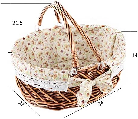 YRJJ Wicker Picnic Basket with Handles & Liner Oval Empty Gift Basket Willow Woven Easter Eggs & Candy Storage Basket Fruit Serving Basket Kids Blanket Toy Organizer, 1 - Image 3