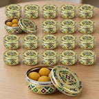 LOVENSPIRE Meenakari Stainless Steel Storage Box with Lid (250gm) Decorative Round Indian Food Container for Sweets, Kitchen Items & Return Gift Favors Pack of 20 by LOVENSPIRE