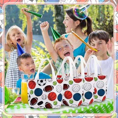 12 Pcs Sports Bags Sports Party Favors Soccer Baseball Football Basketball Themed Double Sided Beach Handbag with Handles for Birthday Baby Shower Party Community Events - Image 3