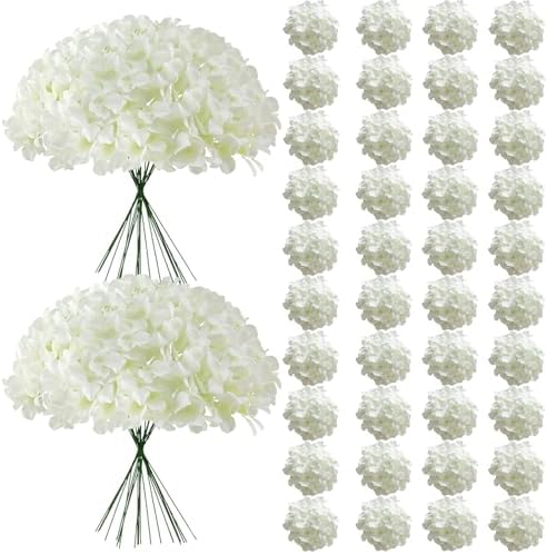 65Pcs White Hydrangea Artificial Flowers Bulk for Home Decor by Cherica