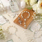 Hicarer 30 Set Baptism Favors Set Includes Angel Keychains Mini Rosary Cross Beads Favors Baptism Organza Bags with Cross Psalm Cards for Baby Shower Christian Party Supplies(White) - Image 4
