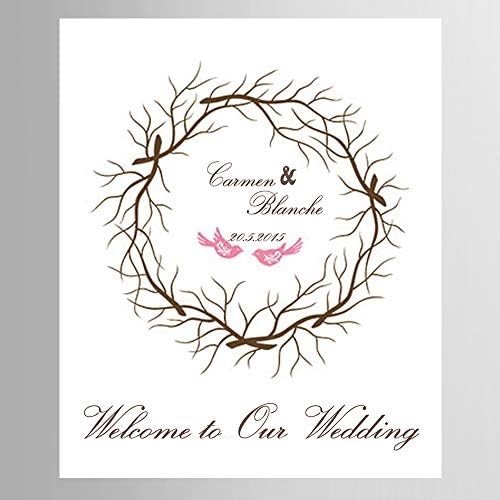 DIY Fingerprint Signature Sign in Book Customized Lovebirds Branches Wedding Guest Book Alternatives with Ink Pad for Wedding Party Decorations-60x80cm - Image 2