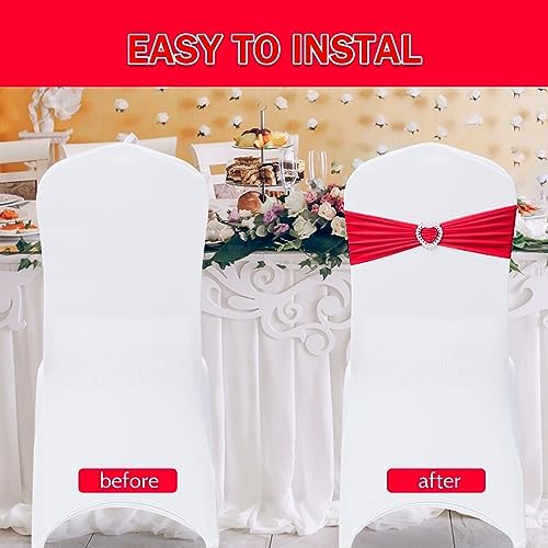 Pack of 120 Spandex Chair Sashes Bows Stretch Chair Cover Band with Buckle Slider Universal Elastic Chair Ties for Wedding Banquet Party Event Decoration (Ruby) - Image 4
