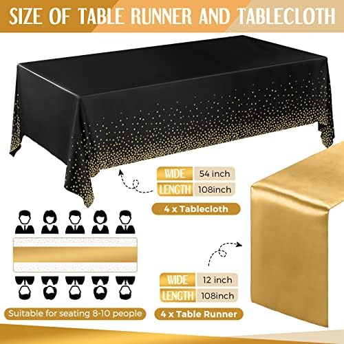Breling 24 Pack Black and Gold Tablecloths and Satin Table Runner Set - Image 2