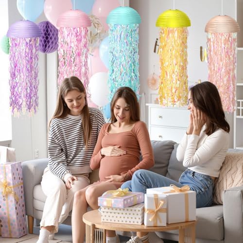 Baquler Set of 12 Jellyfish Party Decoration Macaron Colors Paper Lanterns - Image 4