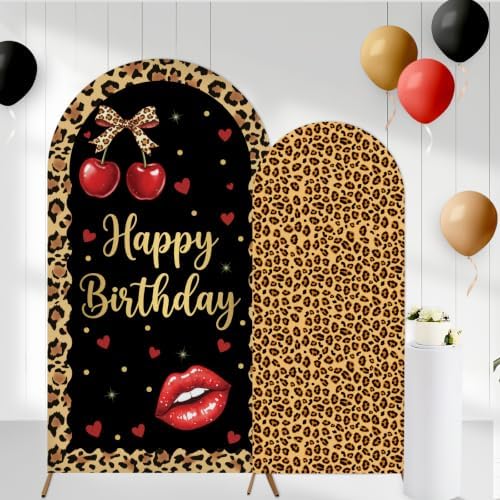 Serencatcher 7.2ft 6ft Cheetah Cherry Birthday Arch Backdrop Covers 2pcs by Serencatcher