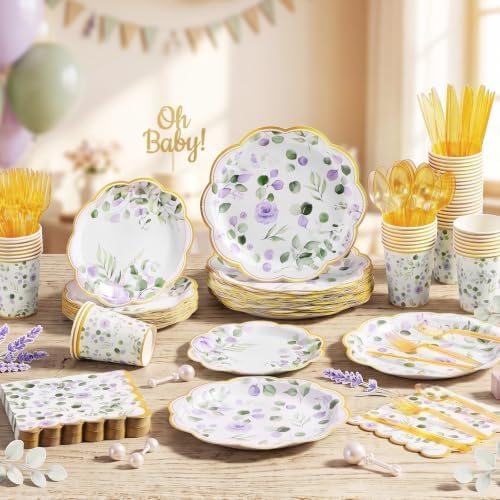 400 Pcs Sage Green Plate and Napkin Party Supplies, Purple, Mild - Image 4