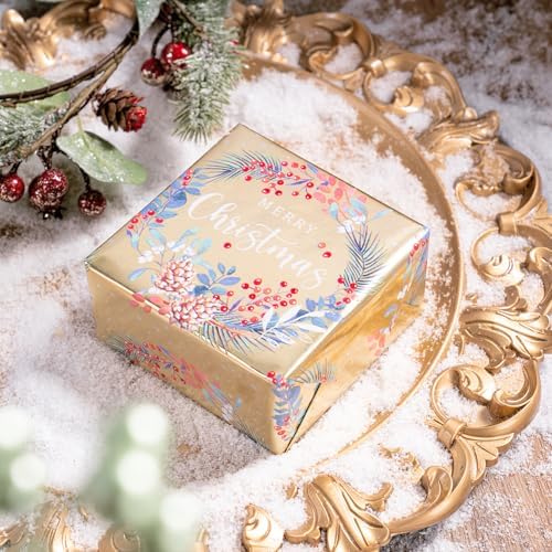 WRAPAHOLIC 30 Inch Christmas Wrapping Paper Roll - Jumbo Roll Red, Green, Gold Bird, Christmas Garland, Holly and Pinecones with Metallic Foil Shine Design - 4 Rolls - 30 Inch x 120 Inch Per Roll - Image 7