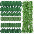 XunYee 110 Pcs Total 295 ft Jungle Theme Party Decoration, Tropical and Monstera Palm Leaves, Fake Wicker Rattan Vines, Fake Greenery Faux Leaves for Baby Shower Safari Party Decoration Set by XunYee