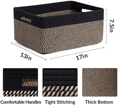 MiniArk Large Storage Baskets for Organizing, 17 x 13 x 7.5” Closet Shelf Baskets for Clothes Blanket Towels, Baby Nursery, Toy Bins Box, Woven Rope Baskets, 4 Packs Woven Brown - Image 2