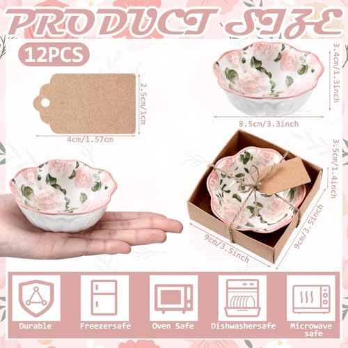 SiliFine 12 Pcs Rose Party Favors for Guests Small Ceramic Bowl Bulk - Image 2