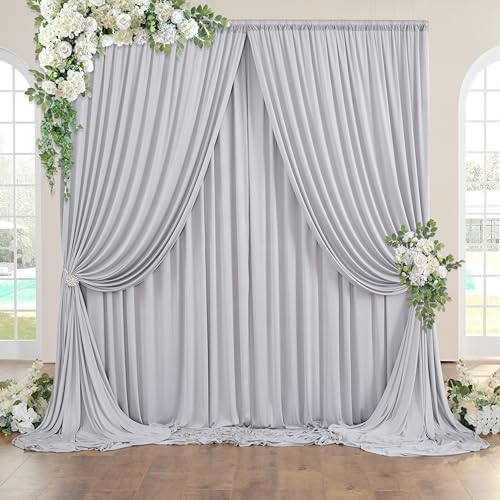 20ft×10ft Silver Grey Wrinkle Free Backdrop Curtains for Parties, 4 Panels 5×10ft Thick&Silky Polyester Silver Photo Backdrop Drapes Curtains for Birthday Party Baptism Photography Home Decor - Image 2