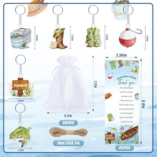145 Pieces Fishing Baby Shower Favors for Guest A Little Fisherman Is On The Way Ballpoint Pens and Keychains Gifts Bulk Retractable Baby Shower Pens Gender Reveal Greeting Cards Souvenirs Prizes - Image 3