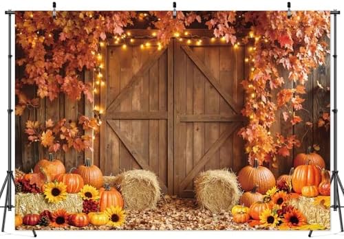 10x8ft Fall Backdrop for Photography Autumn Harvest Farm Barn Wooden Door Pumpkin Maple Leaves Background Thanksgiving Day Baby Shower Birthday Party Decoration Photobooth Banner Props - Image 5