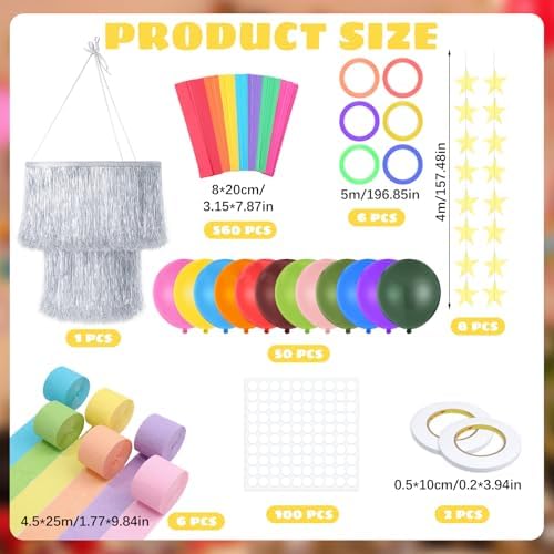Fancy Princess Birthday Party Decor Garland, Rainbow, Large, 5 Pcs - Image 2