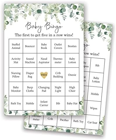 InvitationHouse 60 Prefilled Baby Shower Bingo Cards (Eucalyptus Foliage) by InvitationHouse