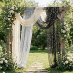 Artoid Mode 6PC Beige Black White Gauze Table Runner 120 Inch 10FT, Glitter Metallic Foil Sheer for Wedding Anniversary Holiday Birthday Home Party Decor - Image 5