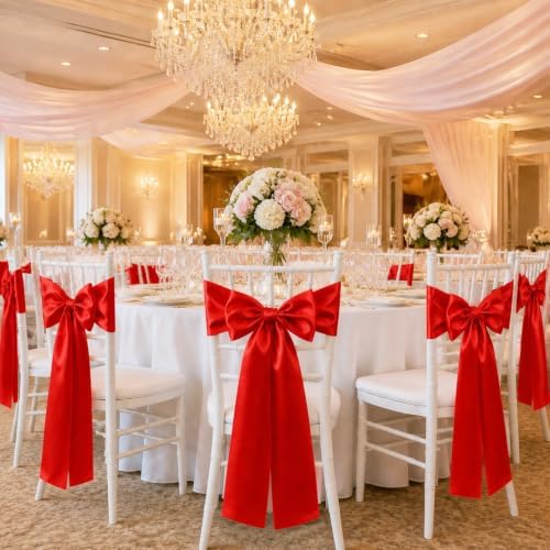50 Pcs Red Satin Chair Sashes 6 x 108 in Chair Bows for Wedding - Image 6
