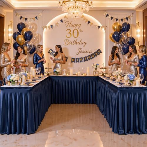 4 Panels Navy Blue Desk Skirt for Teacher Desk 6ft Table Skirts for Rectangle Tables 6ft Spandex Curtain Table Skirt for Classroom Ruffle Fabric Tablecloth for Party Wedding Baby Shower Decorations - Image 5