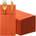 Cindeer 150 Pcs Orange Linen Dinner Napkins with Built in Flatware by Cindeer