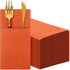 Cindeer 150 Pcs Orange Linen Dinner Napkins with Built in Flatware by Cindeer