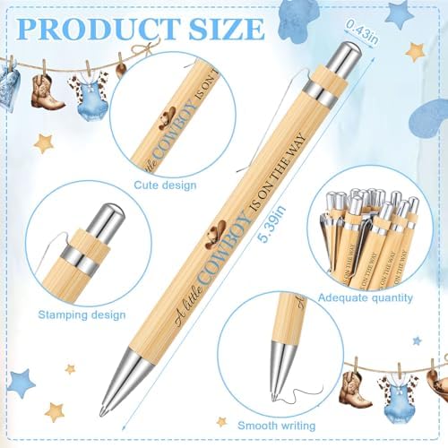 Gilprop 50 Sets Baby Shower Favors for Guests Includes 50 Baby Shower Ballpoint Pens 50 Thank You Bookmarks 50 Organza Bags for Gender Reveal Gifts Guest Prizes(Cowboy,Blue) - Image 5