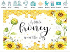 8x8ft Fabric Sunflower Honey Theme Baby Shower Backdrop Banner, Yellow Floral Photography Background with Honeycomb Design, A Little Honey is on The Way Party Decoration - Image 3