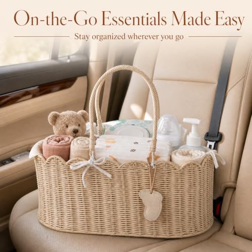 YANGQIHOME Diaper Caddy Organizer, Rattan Baby Basket, Scalloped Diaper Caddy - Image 5