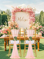 QueenDream Blush Chair Sashes Wedding Aisle Decorations: 24 Packs 8ft Long Draping Fabric Sheer Church Chair Cover Bulk for Party Banquet - Image 4