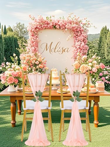 QueenDream Blush Chair Sashes Wedding Aisle Decorations: 24 Packs 8ft Long Draping Fabric Sheer Church Chair Cover Bulk for Party Banquet - Image 4