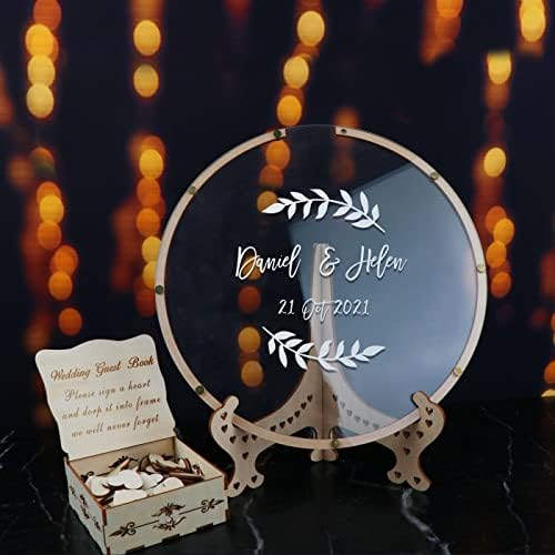 Wedding Guest Book Alternative with Box and Small Hearts,Personalized Round Drop Guest Sign for Rustic Wedding Decorations,Anniversary(style12, Circular) - Image 4
