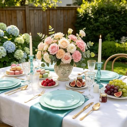 WDF 60pcs Mint Green Plastic Plates - Baroque Dinner Plates Including 30 Green Plates Disposable10.25inch, 30 Dessert Plates 7.5inch for Upscale Wedding/Party - Image 2