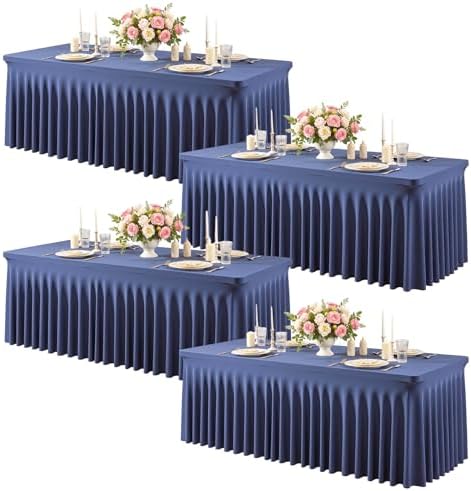 4 Pack Navy Blue Spandex Tablecloth for 6FT Rectangle Tables, Fitted Stretch Table Cover with Skirt, Wrinkle Free Washable Elastic Table Cloth for 6 Foot Folding Table, Wedding Banquet Baby Shower by Gogoparti