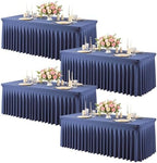 4 Pack Navy Blue Spandex Tablecloth for 4FT Rectangle Tables, Fitted Stretch Table Cover with Skirt, Wrinkle Free Washable Elastic Table Cloth for 4 Foot Folding Table, Wedding Banquet Baby Shower by Gogoparti