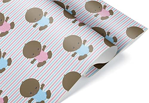Cute Baby African American Wrapping Paper Black Gift Wrap Premium Gender Reveal Party Decoration Baby Shower Decor (12 foot x 30 inch roll), Pink, Blue - Image 2