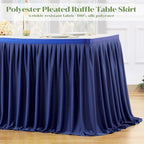 Partisky Navy Blue Polyester Table Skirt for Rectangle Tables 17ft, Wrinkle Resistant Pleated Ruffle Table Cloth for Banquet Wedding Display Dining Table - Image 4
