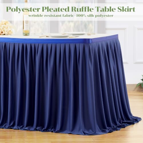 Partisky Navy Blue Polyester Table Skirt for Rectangle Tables 17ft, Wrinkle Resistant Pleated Ruffle Table Cloth for Banquet Wedding Display Dining Table - Image 4