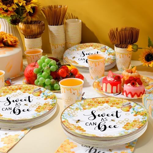 Ziliny 200 Pcs Sweet as Can Bee Baby Shower Paper Plates Napkins Cups Honey Bee Party Decoration Honeybee Party Supplies Disposable Tableware Set for 50 Guest Boy Girl Birthday - Image 6