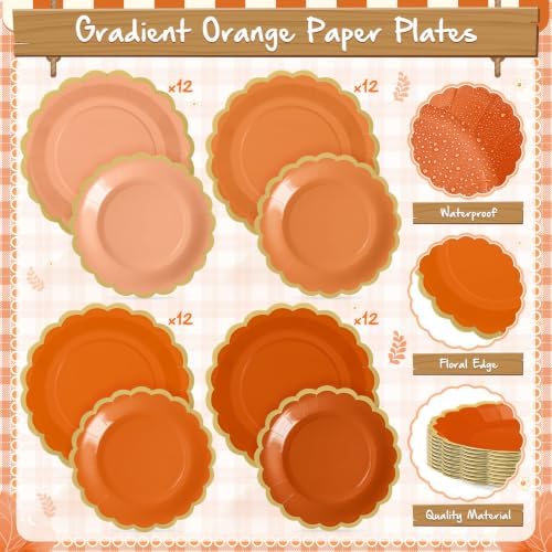 Mimorou 338 Pcs Burnt Orange Plates and Napkins Party Supplies Serve 48 - Image 2