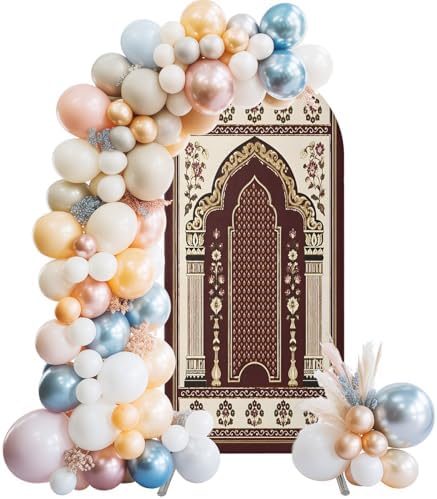 Double Arches Columns Spandex Arch Backdrop Cover for Balloon Garland, Cream Floral Accents Double-Sided Chiara Backdrop Stand Cover, Elastic Background for Birthday Party, Baby Shower Decor 7.2FT - Image 3